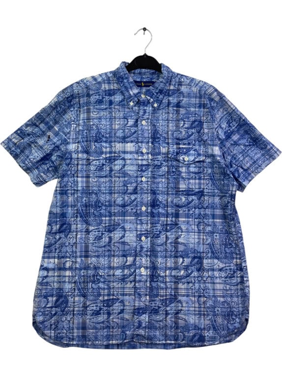 RALPH LAUREN SHORT SLEEVE SHIRT PAISLEY BLUE MEN PRE OWNED L