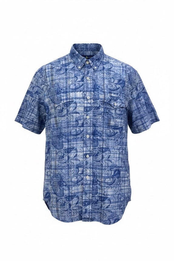 RALPH LAUREN ΚΟΝΤΟΜΑΝΙΚΟ ΠΟΥΚΑΜΙΣΟ PAISLEY ΜΠΛΕ ΑΝΤΡΙΚΟ PRE OWNED L