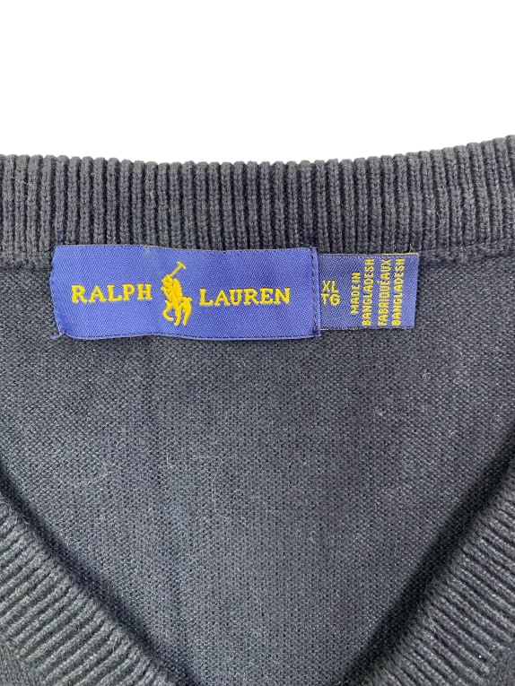 RALPH LAUREN Knit Sweater V-Neck Classic Logo Black Men’s XL