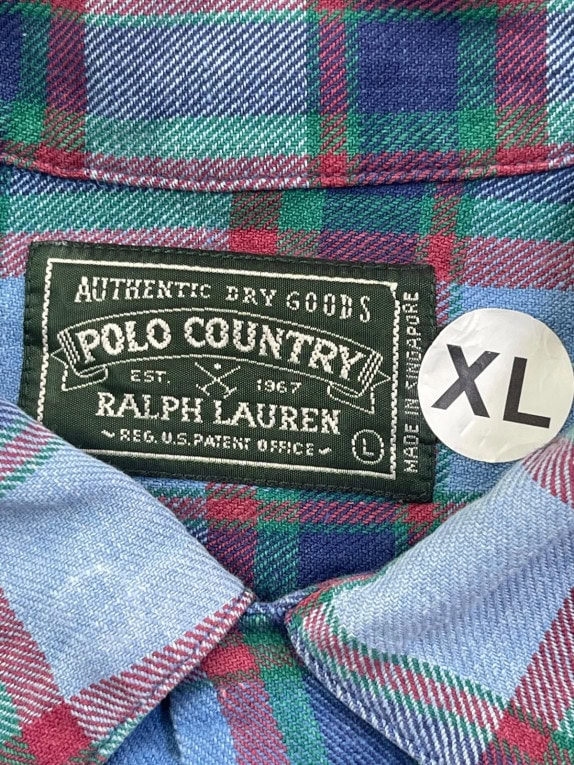 RALPH LAUREN POLO COUNTRY CAMICIA VINTAGE BLU QUADRI UOMO PRE OWNED L