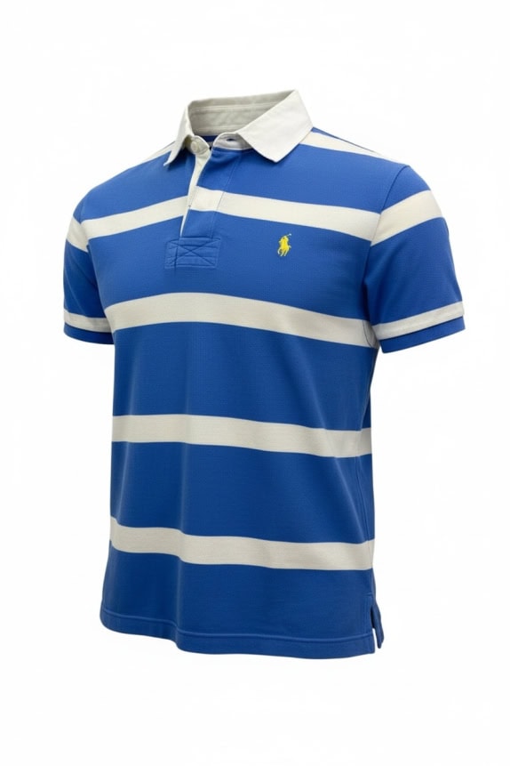 RALPH LAUREN POLO ΜΠΛΟΥΖΑ ΡΙΓΕ ΚΕΝΤΗΤΟ ΛΟΓΟΤΥΠΟ ΜΠΛΕ/ΛΕΥΚΟ ΑΝΔΡΙΚΟ S