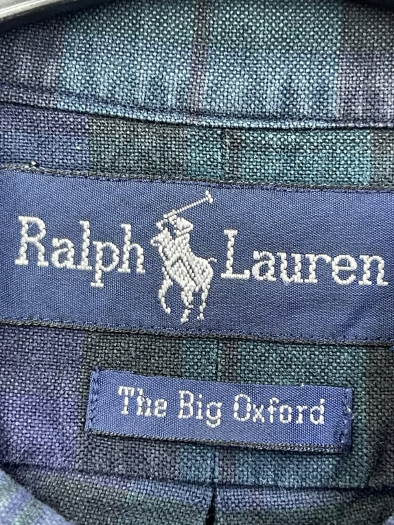 RALPH LAUREN CAMICIA anni \'90 THE BIG OXFORD A QUADRI BLU-VERDE UNISEX XXL