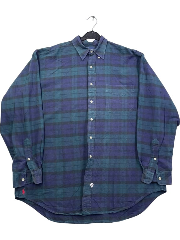 RALPH LAUREN CAMICIA anni \'90 THE BIG OXFORD A QUADRI BLU-VERDE UNISEX XXL