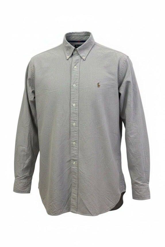 RALPH LAUREN CAMICIA BUTTON DOWN CLASSICA GRIGIO CHIARO UOMO PRE OWNED XL