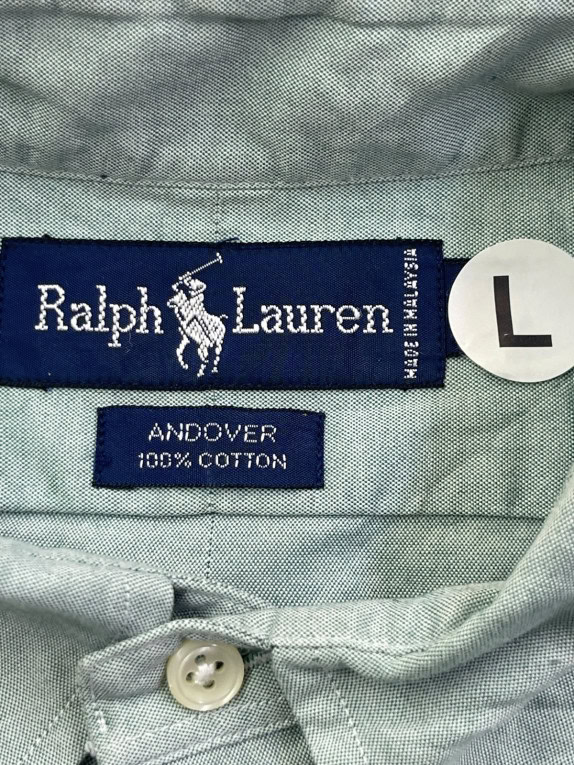 RALPH LAUREN CAMICIA BUTTON DOWN CLASSICA VERDE SALVIA UOMO PRE OWNED L
