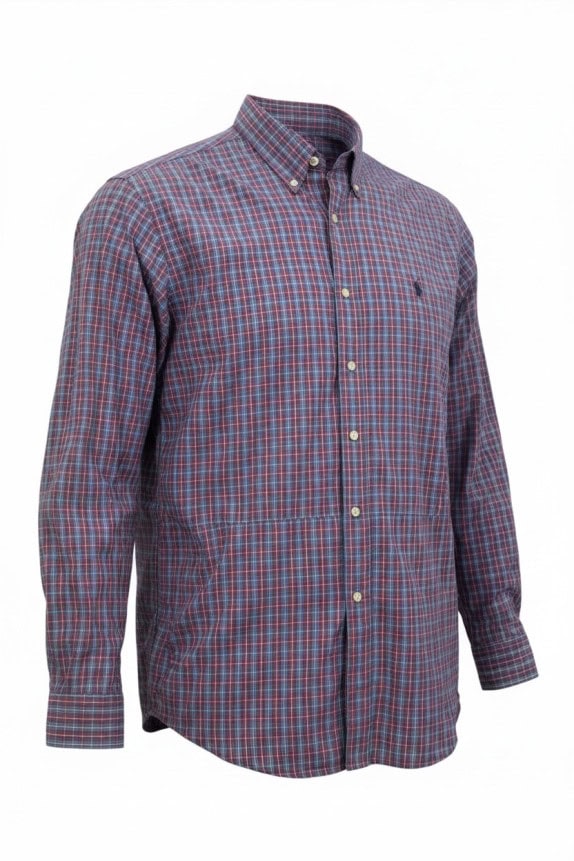 RALPH LAUREN CAMICIA BUTTON DOWN CLASSICA A QUADRI NAVY UOMO PRE OWNED XL