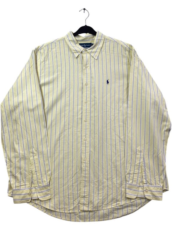 RALPH LAUREN ΠΟΥΚΑΜΙΣΟ BUTTON DOWN ΡΙΓΕ ΑΠΑΛΟ ΚΙΤΡΙΝΟ ΑΝΤΡΙΚΟ PRE OWNED XXL