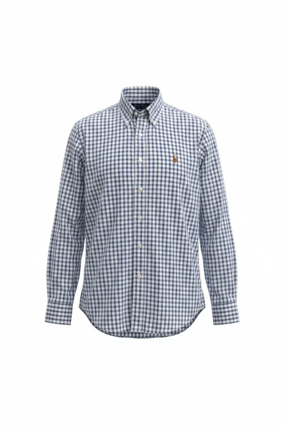 RALPH LAUREN CAMICIA A QUADRI CUSTOM FIT CON LOGO BLU UNISEX S