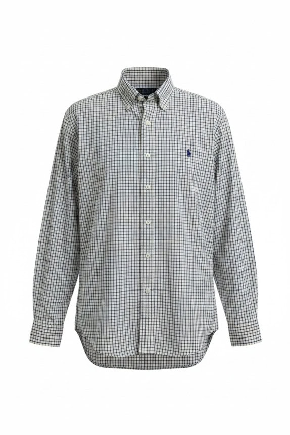 RALPH LAUREN SHIRT CLASSIC CHECKED CREAM BLUE MEN PRE OWNED M