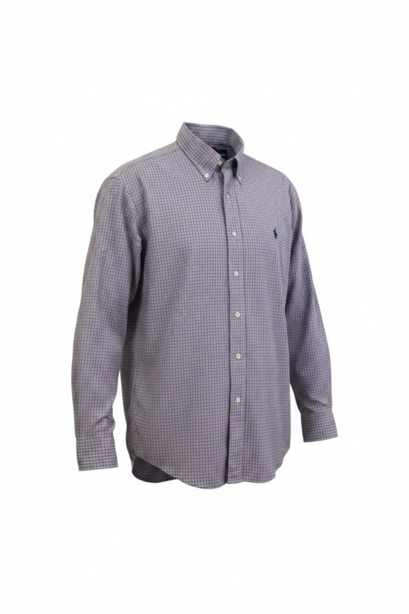RALPH LAUREN BUTTON DOWN SHIRT CLASSIC CHECKED LIGHT PURPLE MEN PRE OWNED XL