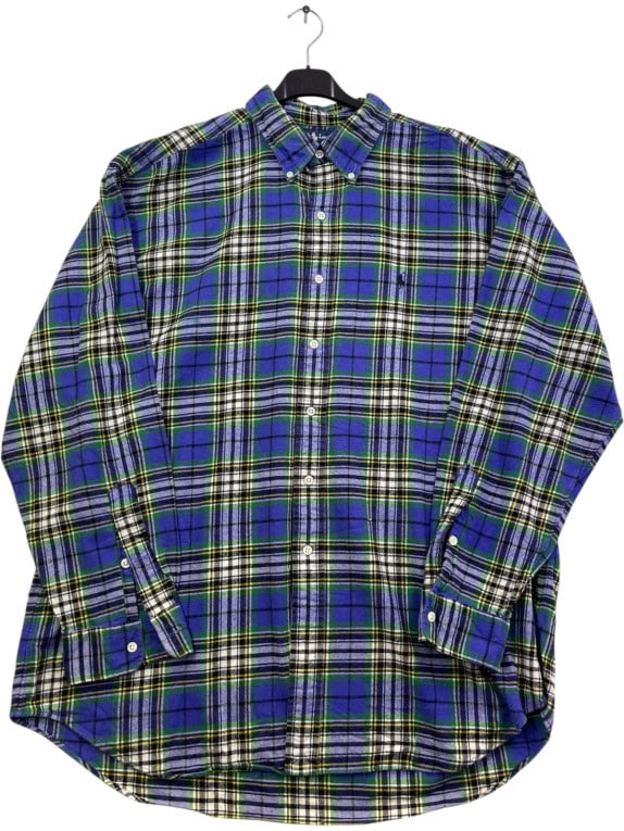 RALPH LAUREN BUTTON DOWN SHIRT CLASSIC PLAID BLUE MENS PRE OWNED XL