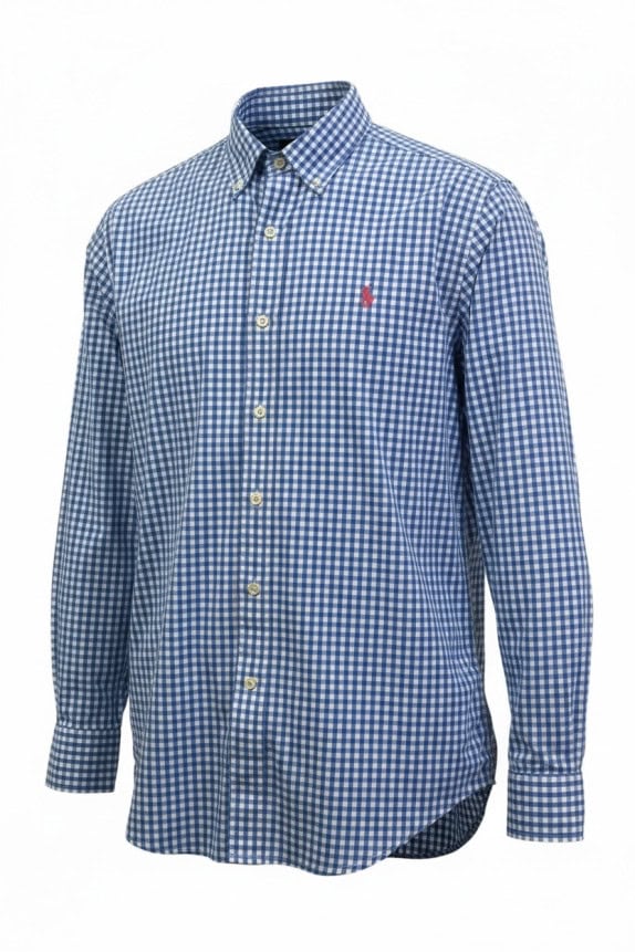 RALPH LAUREN CAMICIA BUTTON DOWN CLASSIC QUADRI BLU UOMO PRE OWNED M