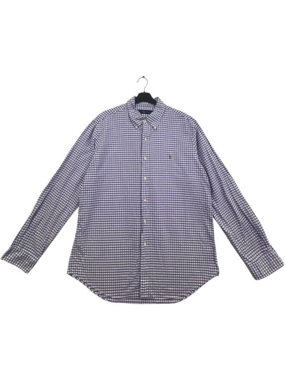 RALPH LAUREN CAMICIA BUTTON DOWN CLASSIC QUADRI VIOLA BIANCO UOMO PRE OWNED L