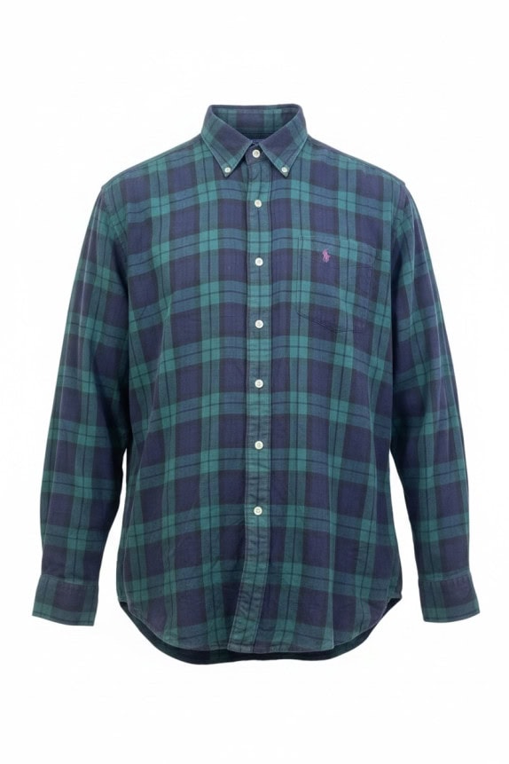 RALPH LAUREN CAMICIA BUTTON DOWN CLASSIC TARTAN NAVY VERDE UOMO PRE OWNED M
