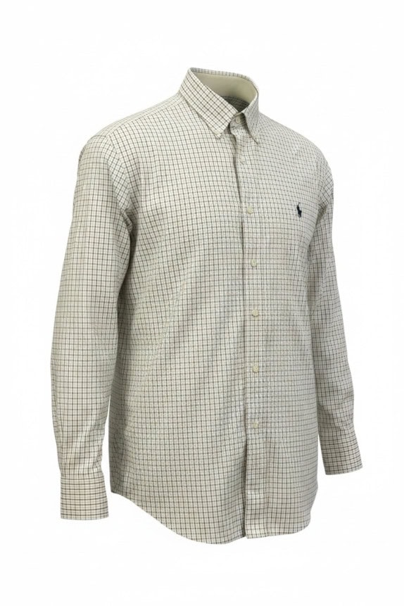RALPH LAUREN CAMICIA BUTTON DOWN CLASSIC QUADRI OFF WHITE UOMO PRE OWNED L
