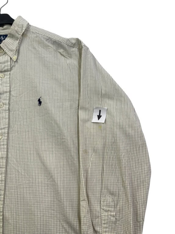 RALPH LAUREN CAMICIA BUTTON DOWN CLASSIC QUADRI OFF WHITE UOMO PRE OWNED L