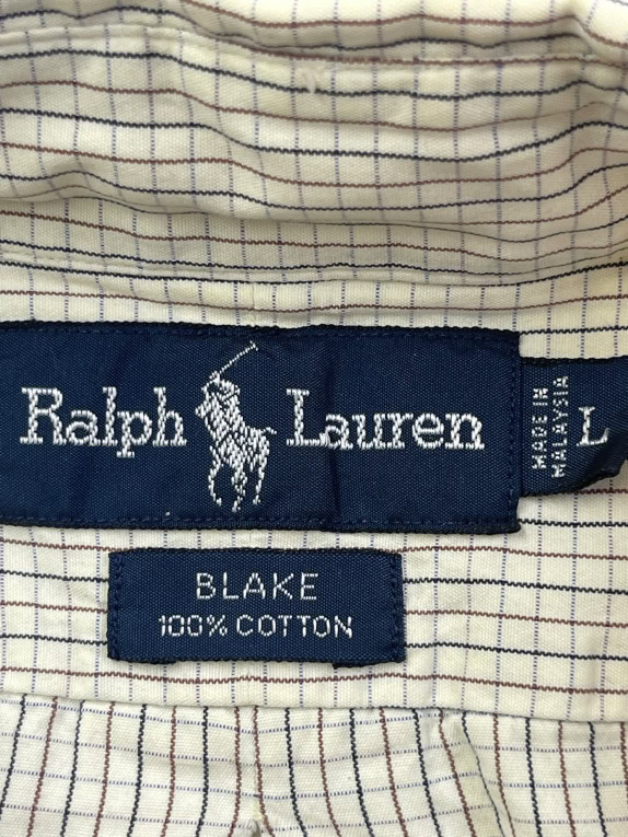 RALPH LAUREN CAMICIA BUTTON DOWN CLASSIC QUADRI OFF WHITE UOMO PRE OWNED L