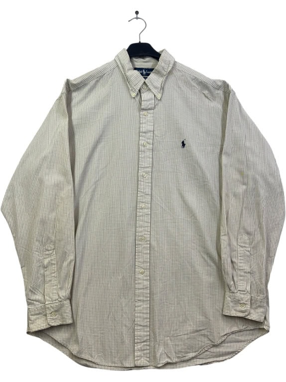 RALPH LAUREN CAMICIA BUTTON DOWN CLASSIC QUADRI OFF WHITE UOMO PRE OWNED L