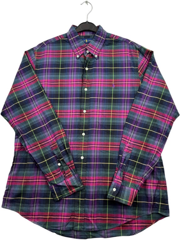 RALPH LAUREN BUTTON DOWN SHIRT CLASSIC PLAID MULTICOLOR MENS PRE OWNED L