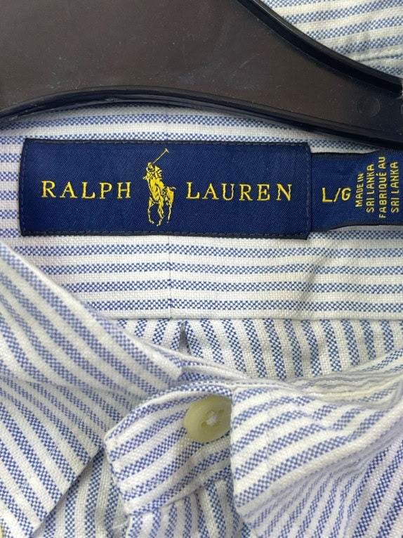 RALPH LAUREN CAMICIA BUTTON DOWN CLASSICA BLU BIANCO UOMO PRE OWNED L
