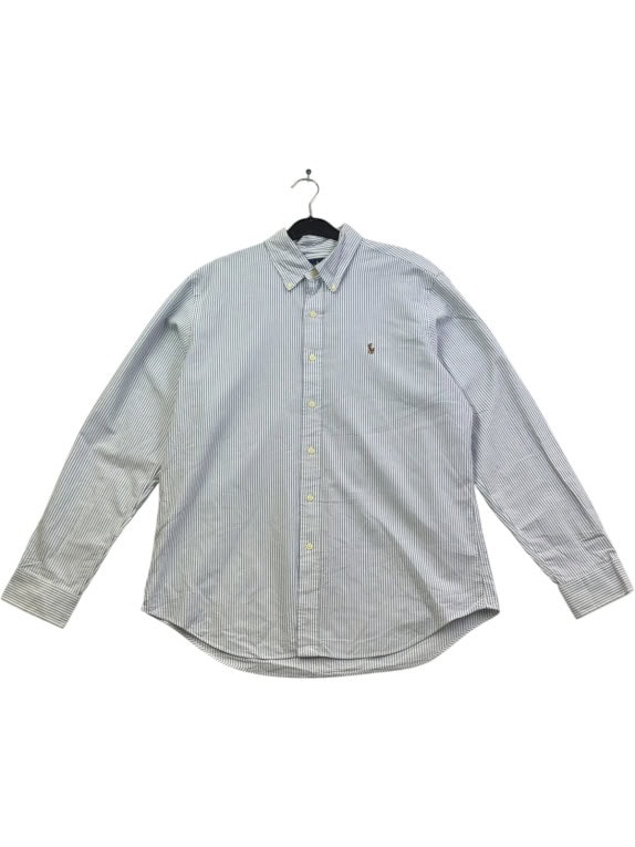 RALPH LAUREN CAMICIA BUTTON DOWN CLASSICA BLU BIANCO UOMO PRE OWNED L