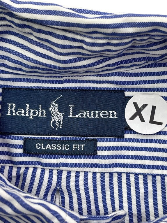 RALPH LAUREN ΠΟΥΚΑΜΙΣΟ CLASSIC ΡΙΓΕ ΜΠΛΕ ΛΕΥΚΟ ΑΝΤΡΙΚΟ PRE OWNED XL