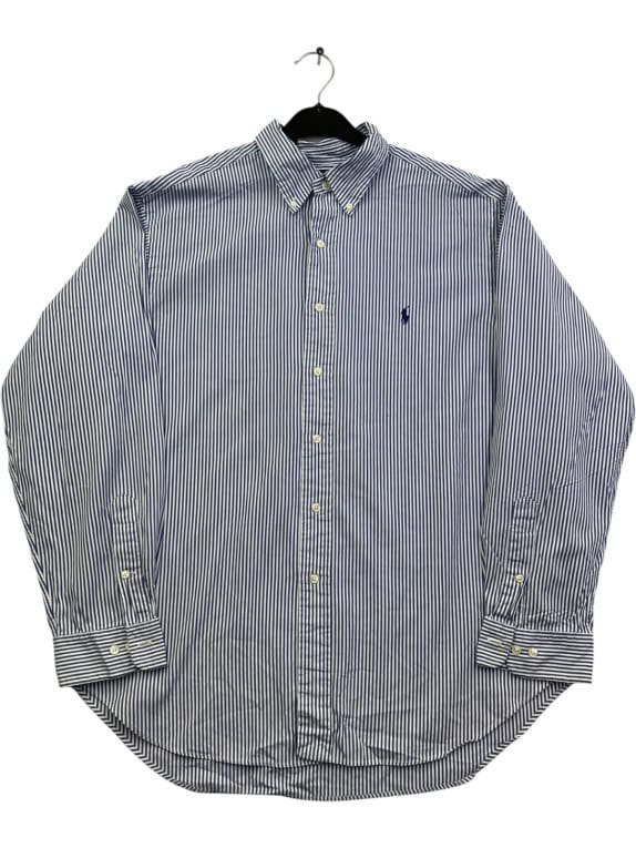 RALPH LAUREN ΠΟΥΚΑΜΙΣΟ CLASSIC ΡΙΓΕ ΜΠΛΕ ΛΕΥΚΟ ΑΝΤΡΙΚΟ PRE OWNED XL