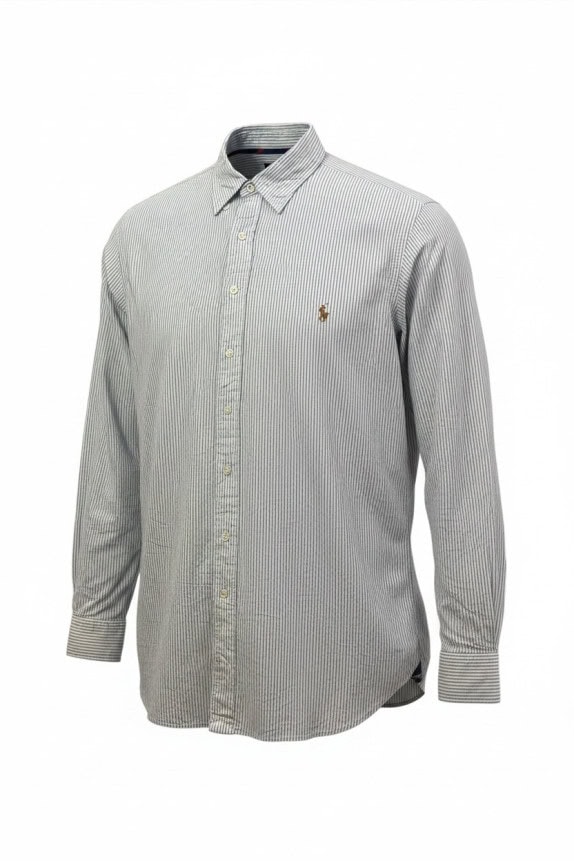 RALPH LAUREN ΠΟΥΚΑΜΙΣΟ CLASSIC ΡΙΓΕ ΜΠΛΕ ΛΕΥΚΟ ΑΝΤΡΙΚΟ PRE OWNED XL