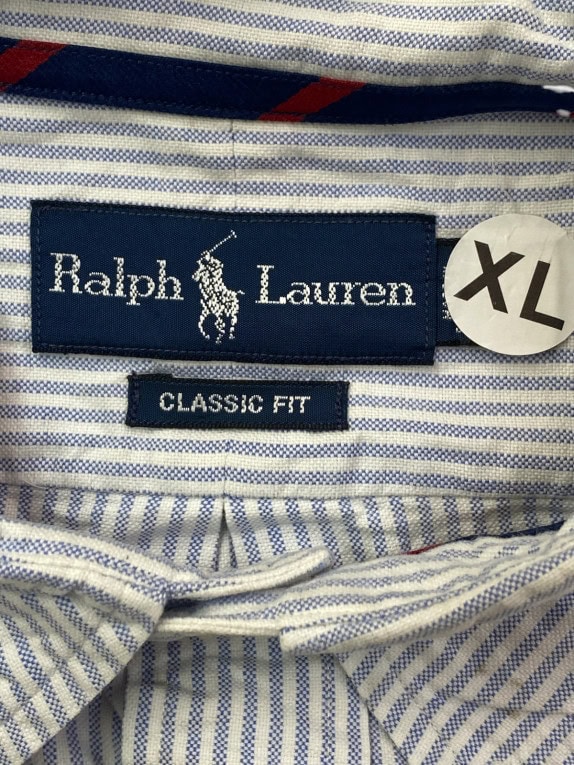RALPH LAUREN ΠΟΥΚΑΜΙΣΟ CLASSIC ΡΙΓΕ ΜΠΛΕ ΛΕΥΚΟ ΑΝΤΡΙΚΟ PRE OWNED XL
