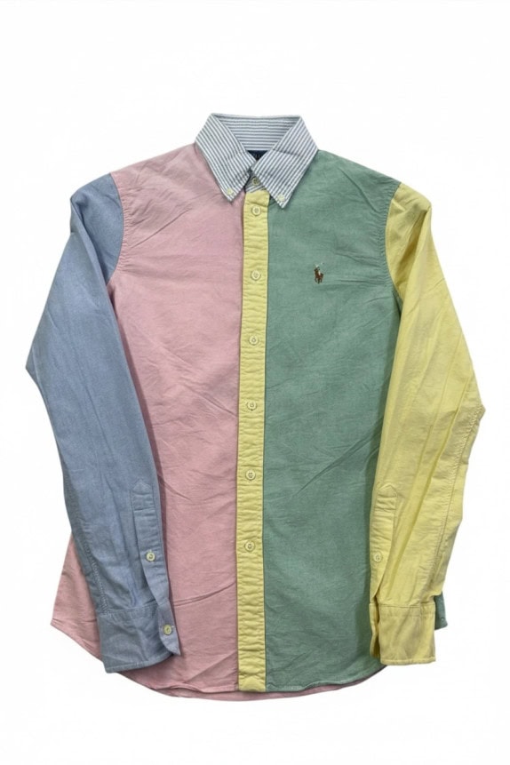 RALPH LAUREN CAMICIA BUTTON DOWN COLORBLOCK PASTELLO MULTICOLORE UOMO PRE OWNED XS