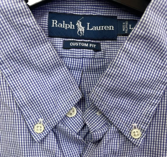 RALPH LAUREN CAMICIA CUSTOM FIT A QUADRI BLU/BIANCO UNISEX L usata