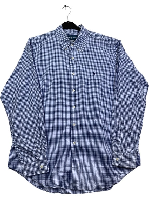RALPH LAUREN GINGHAM CHECK SHIRT BLUE/WHITE UNISEX XL pre-owned