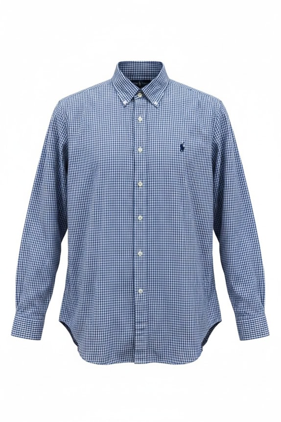 RALPH LAUREN CAMICIA A QUADRETTI GINGHAM BLU/BIANCO UNISEX XL usato