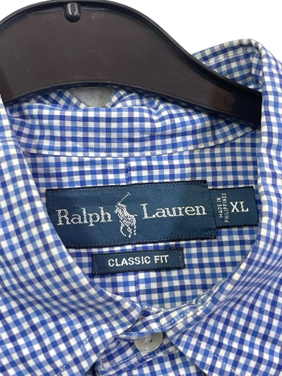 RALPH LAUREN GINGHAM CHECK SHIRT BLUE/WHITE UNISEX XL pre-owned