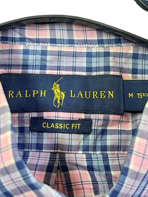 RALPH LAUREN CAMICIA BUTTON DOWN CHECK ROSA BLU UOMO PRE OWNED M