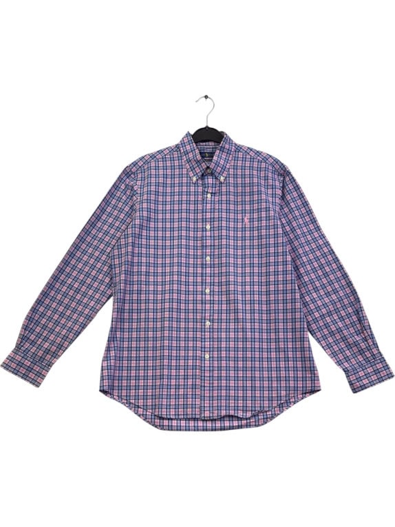 RALPH LAUREN CAMICIA BUTTON DOWN CHECK ROSA BLU UOMO PRE OWNED M
