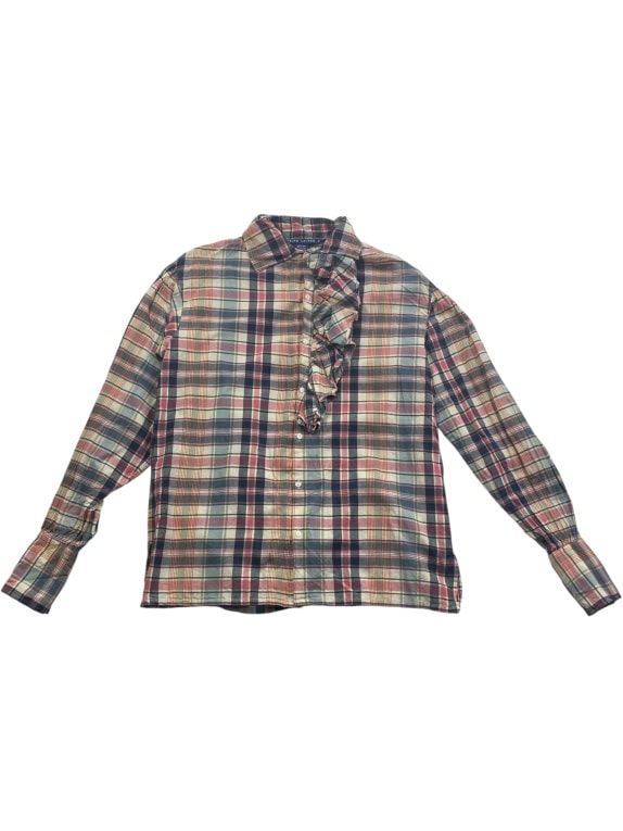 RALPH LAUREN Plaid Shirt Vintage Ruffle Multicolor Women’s XL
