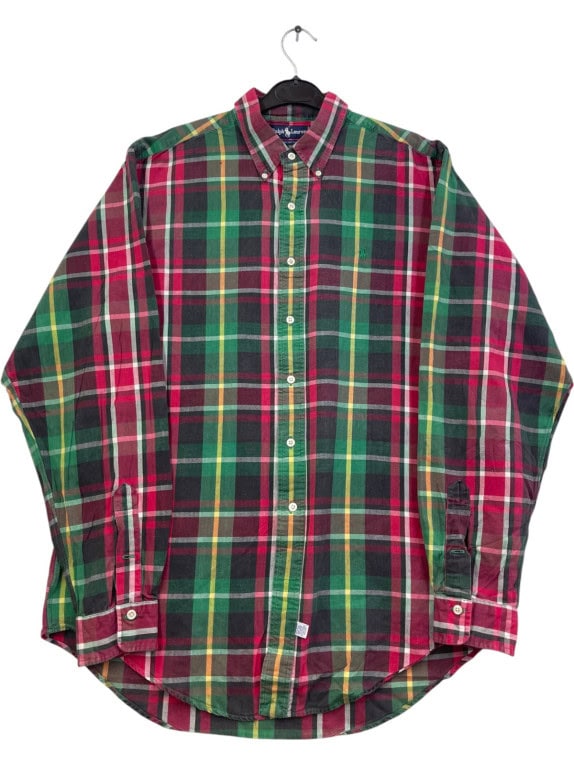 RALPH LAUREN CAMICIA BUTTON DOWN CLASSICA TARTAN MULTICOLORE UOMO PRE OWNED L