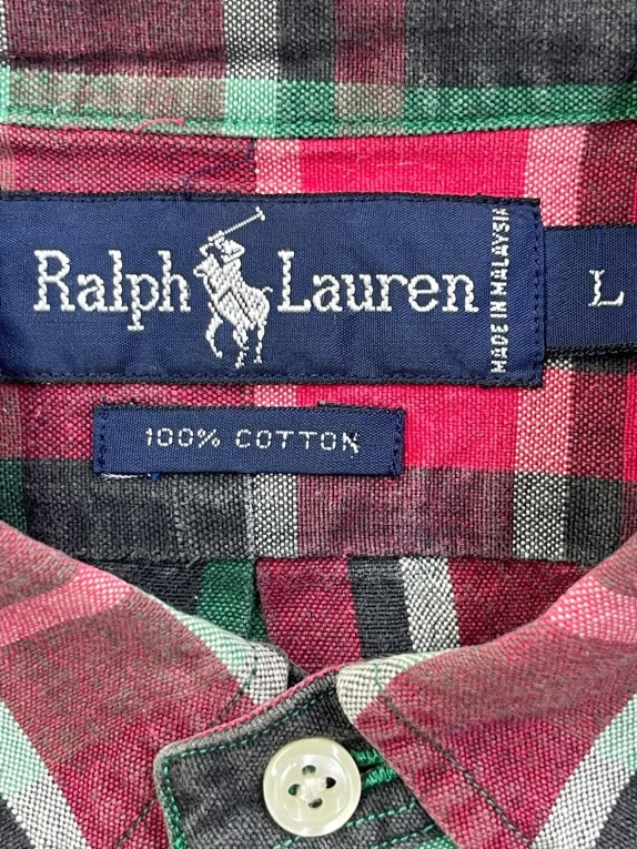 RALPH LAUREN CAMICIA BUTTON DOWN CLASSICA TARTAN MULTICOLORE UOMO PRE OWNED L