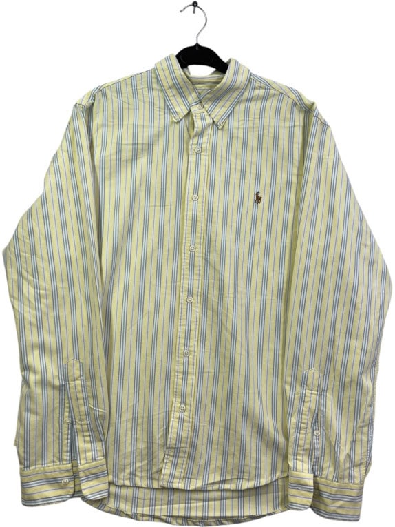 RALPH LAUREN BUTTON DOWN SHIRT CLASSIC STRIPED YELLOW MENS PRE OWNED L