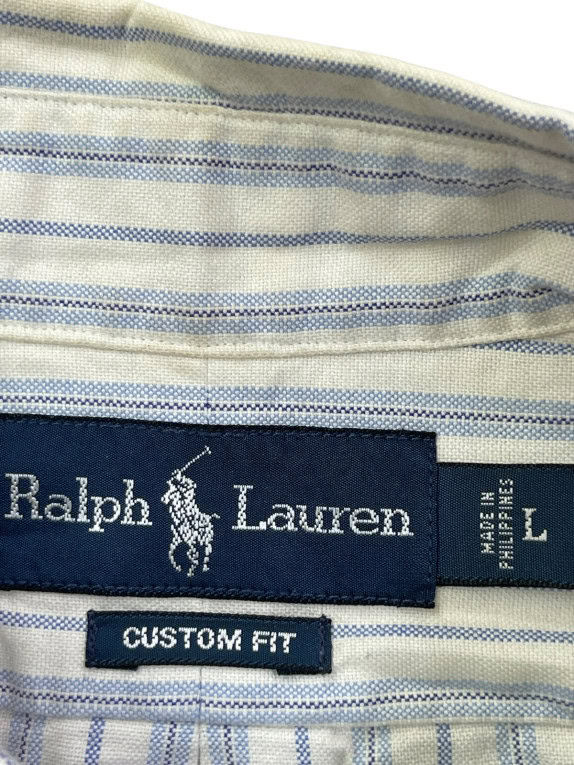 RALPH LAUREN ΠΟΥΚΑΜΙΣΟ ΚΛΑΣΙΚΟ ΡΙΓΕ OFF WHITE ΜΠΛΕ ΑΝΤΡΙΚΟ PRE OWNED L