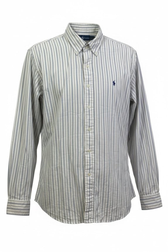 RALPH LAUREN ΠΟΥΚΑΜΙΣΟ ΚΛΑΣΙΚΟ ΡΙΓΕ OFF WHITE ΜΠΛΕ ΑΝΤΡΙΚΟ PRE OWNED L