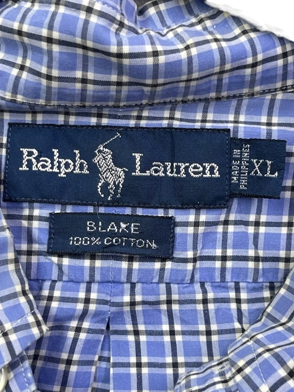 RALPH LAUREN ΠΟΥΚΑΜΙΣΟ ΚΟΝΤΟΜΑΝΙΚΟ BLAKE ΚΑΡΟ ΜΠΛΕ UNISEX XL