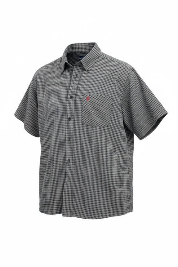 RALPH LAUREN SHORT SLEEVE SHIRT CHECKED VINTAGE LOGO GREY/BLACK MEN'S XL