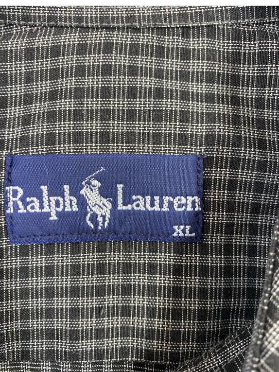 RALPH LAUREN CAMICIA A MANICHE CORTE CHECKED VINTAGE LOGO GRIGIO/NERO DA UOMO XL