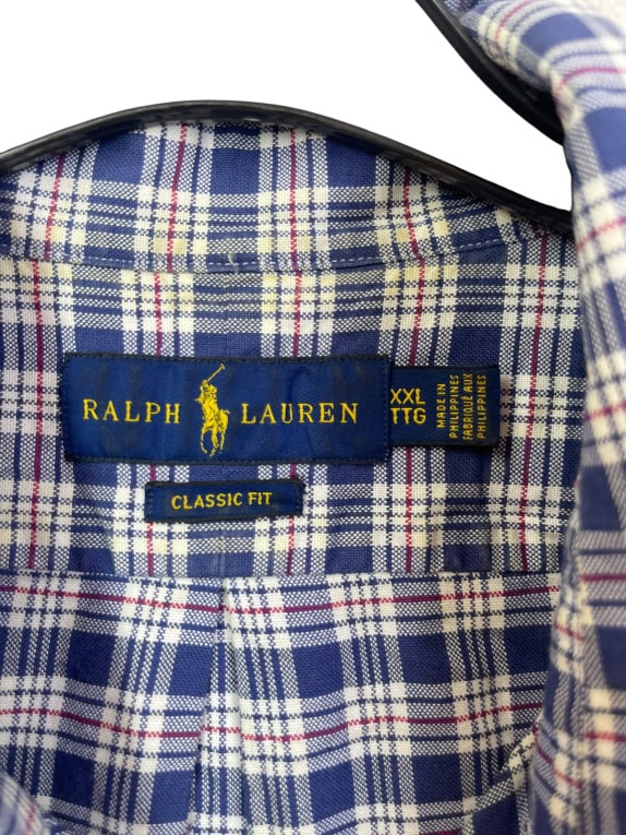 RALPH LAUREN CAMICIA A QUADRI BLU DA UOMO A MANICHE LUNGHE XXL pre-owned