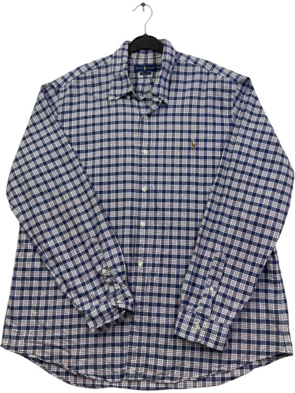 RALPH LAUREN CAMICIA A QUADRI BLU DA UOMO A MANICHE LUNGHE XXL pre-owned
