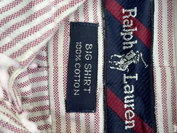 RALPH LAUREN CAMICIA A RIGHE 90s BIG SHIRT LOGO BORDEAUX/BIANCO UNISEX L