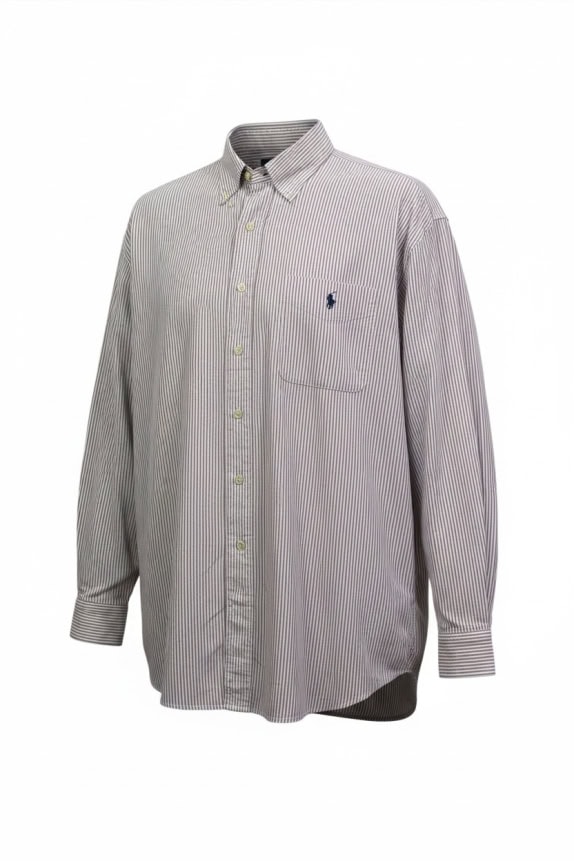 RALPH LAUREN ΠΟΥΚΑΜΙΣΟ ΡΙΓΕ 90s BIG SHIRT LOGO ΜΠΟΡΝΤΟ/ΛΕΥΚΟ UNISEX L