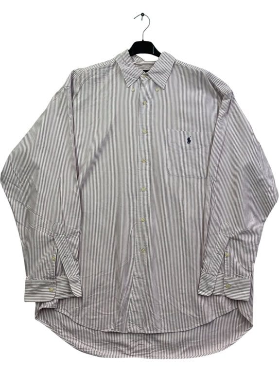 RALPH LAUREN CAMICIA A RIGHE 90s BIG SHIRT LOGO BORDEAUX/BIANCO UNISEX L